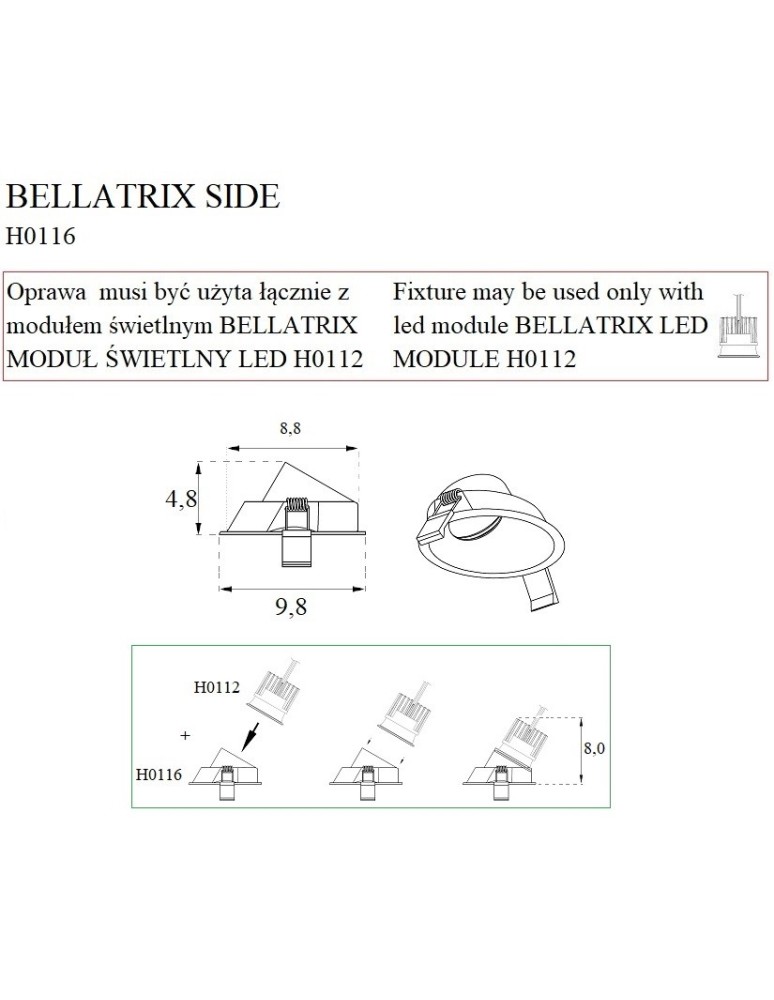 Maxlight Oprawa Wpustowa Bellatrix Side Czarna - Bez Modułu Świetlnego LED H0112 H0116