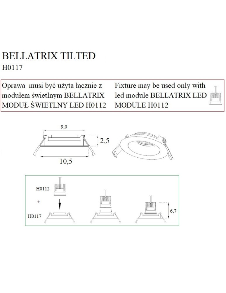 Maxlight Oprawa Wpustowa Bellatrix Tilted Biała - Bez Modułu Świetlnego LED H0112 H0117