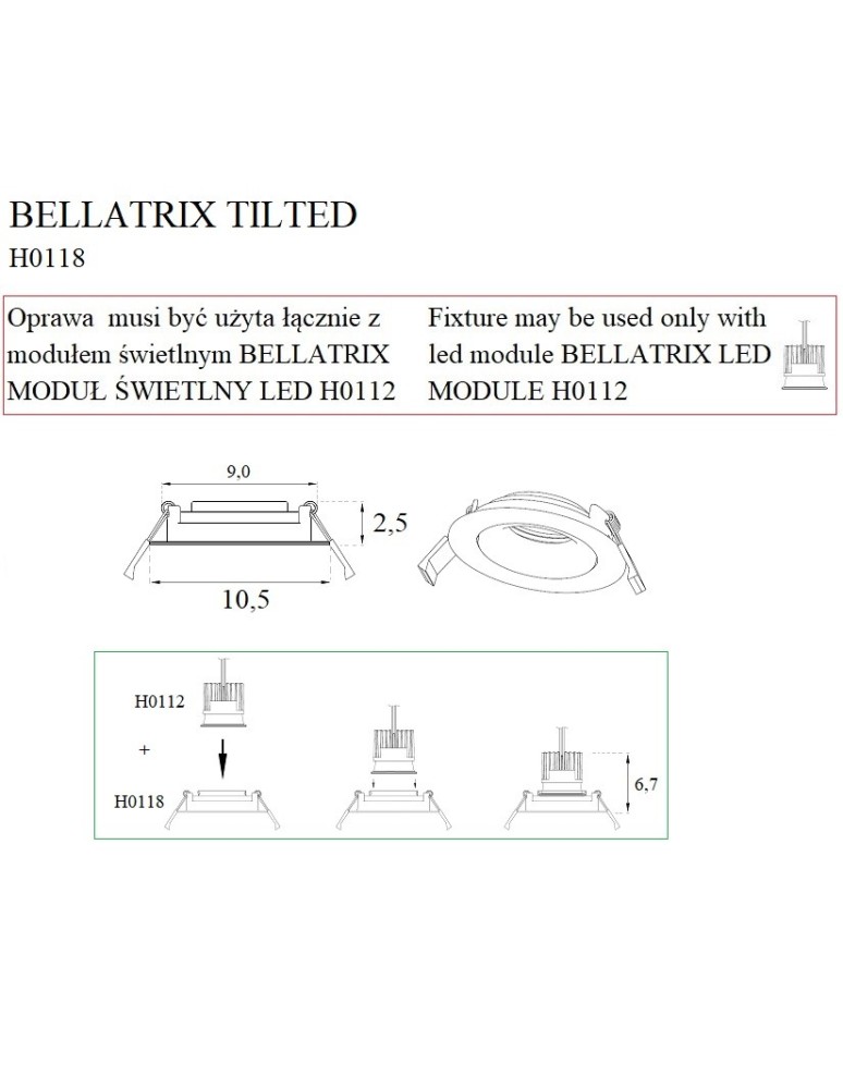 Maxlight Oprawa Wpustowa Bellatrix Tilted Czarna - Bez Modułu Świetlnego LED H0112 H0118
