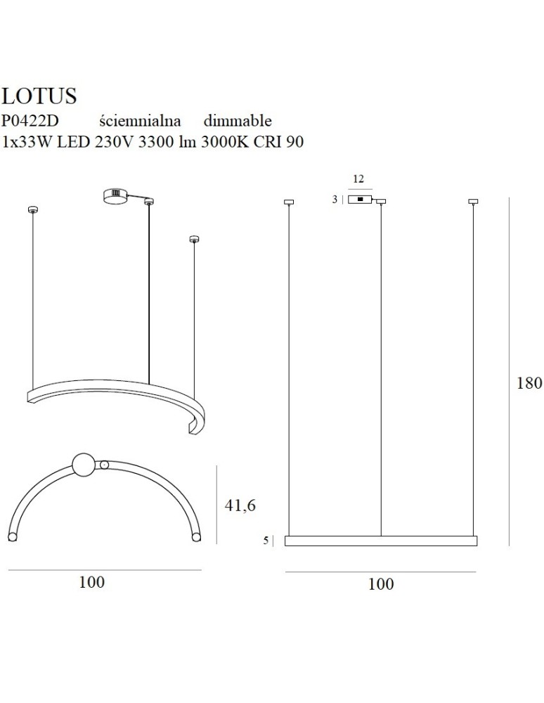 Lampy wiszące LED - Maxlight Lampa Wisząca Lotus 33W Złota Ściemnialna P0422D - product kolory-swiatla.pl 3