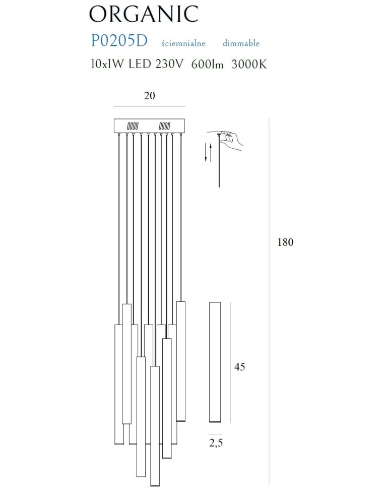 Lampy wiszące sople - Maxlight Lampa Wisząca Organic 10X1 Miedź Mała Ściemnialna P0205D - produkt kolory-swiatla.pl 3