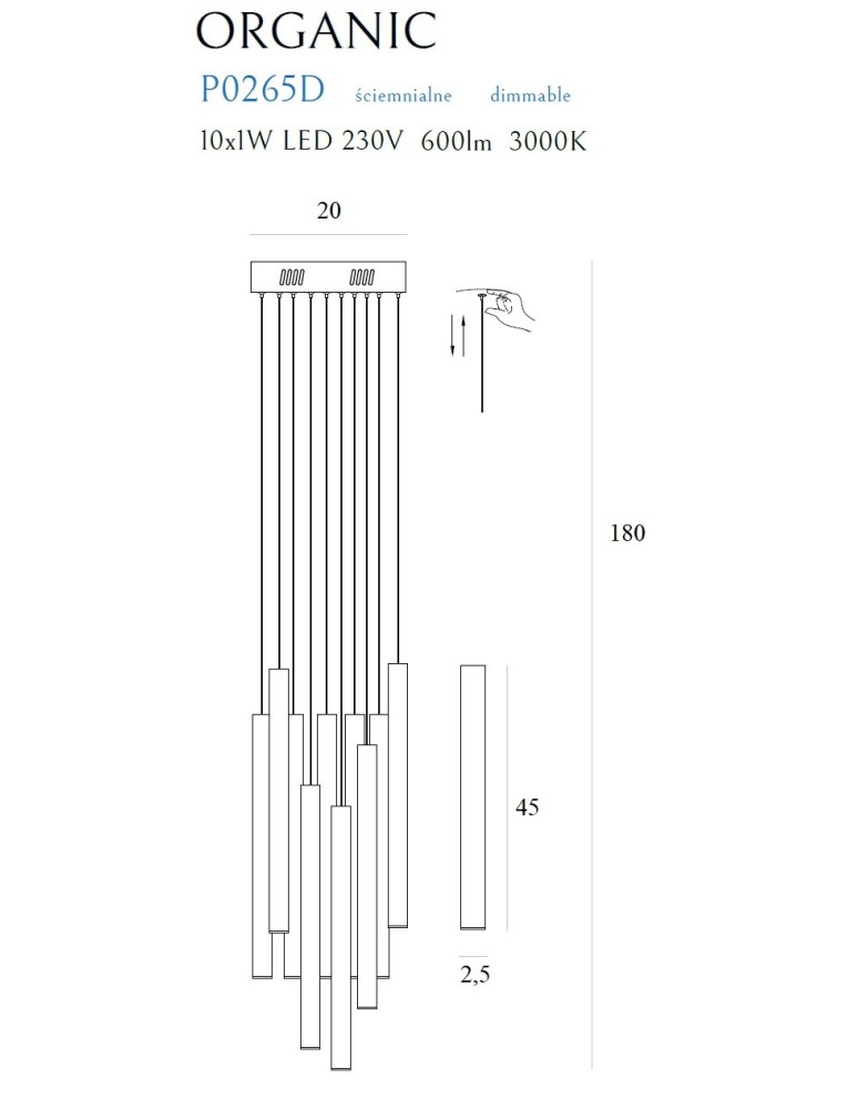 Maxlight Lampa Wisząca Organic 10X Złota Mała Ściemnialna P0265D