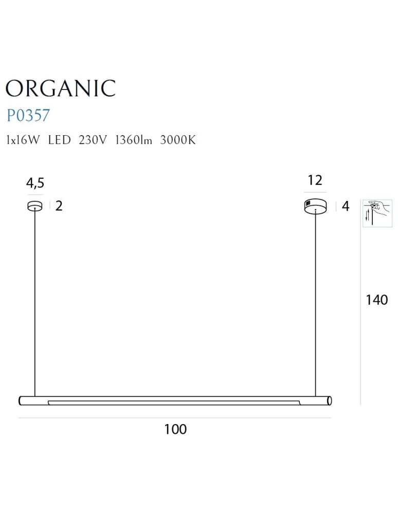 Maxlight Lampa Wisząca Organic Horizon 100cm Biała Ściemnialna P0357D