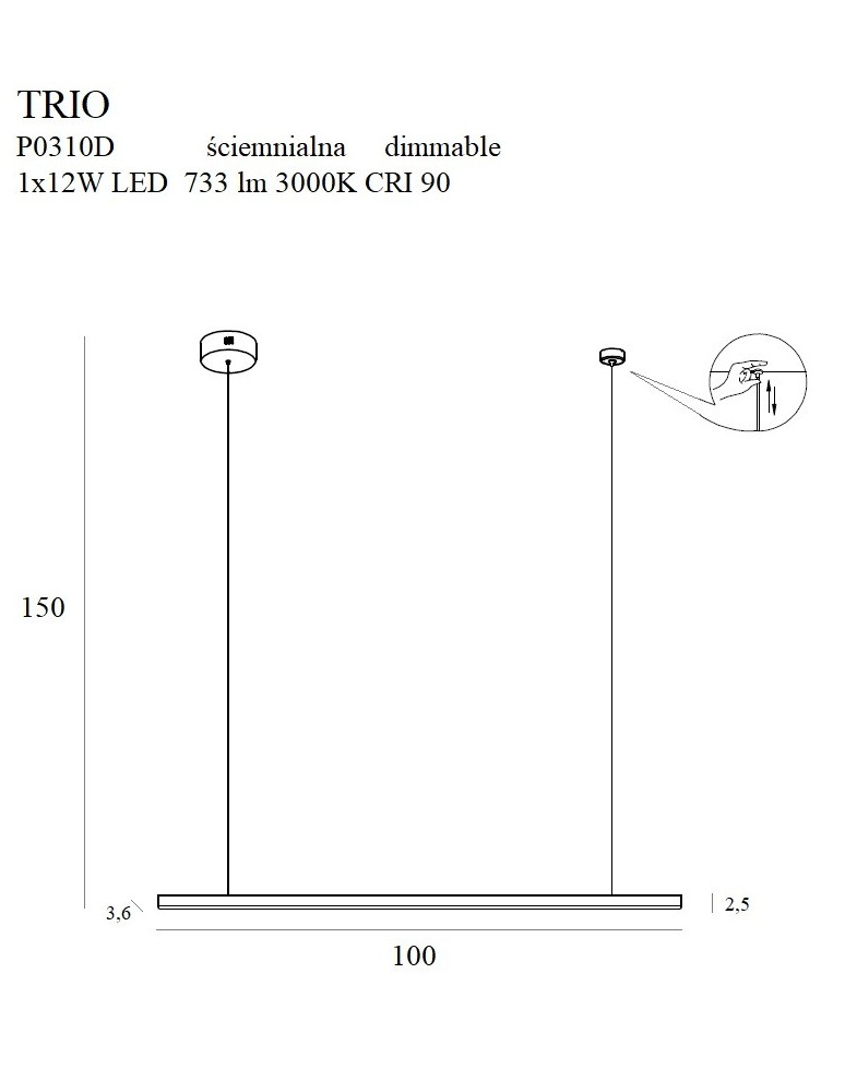 Lampy wiszące LED - Maxlight Lampa Wisząca Trio 1 Ściemnialna P0310D - produkt kolory-swiatla.pl 4