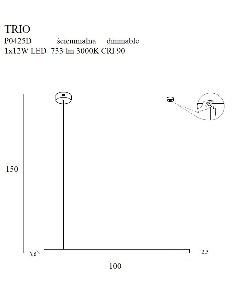 Maxlight Lampa Wisząca Trio 1 Złota Ściemnialna P0425D