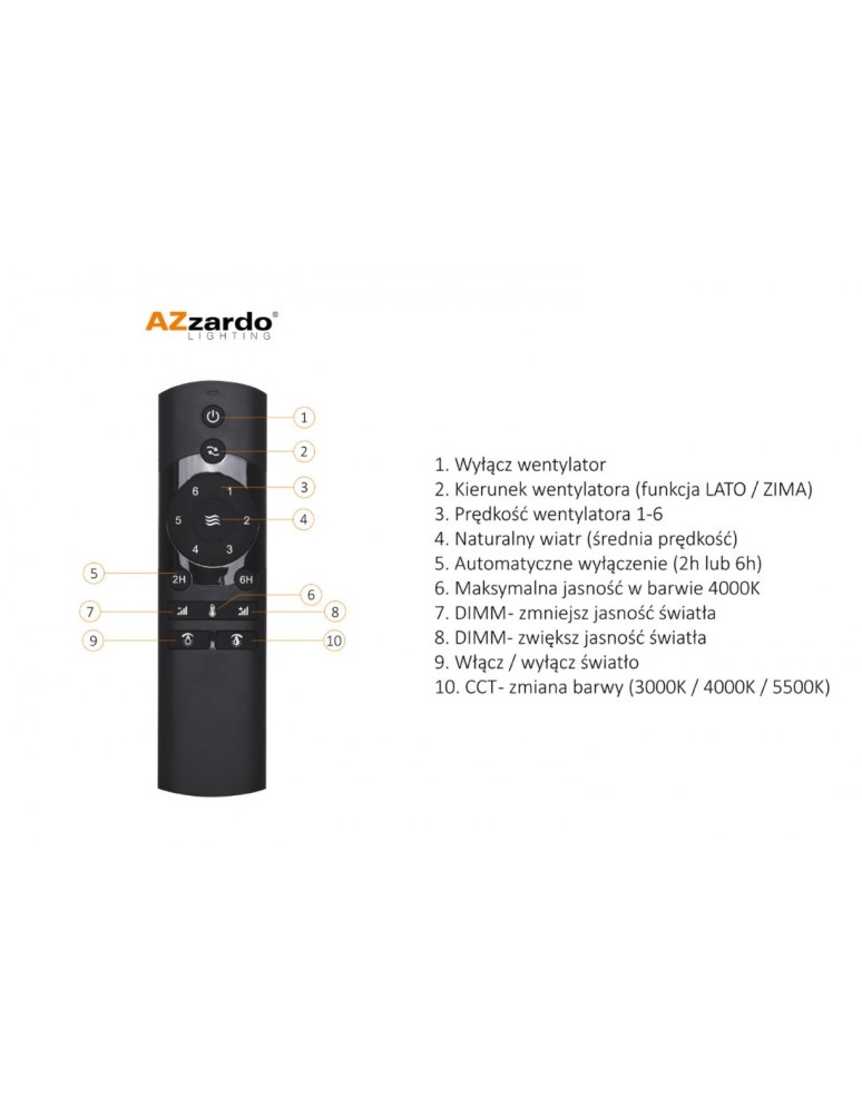 Azzardo VINCA LED 18W 1400lm 3000K-5500K Czarny Sufitowa/Wiatrak AZ4454