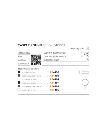 Azzardo CASPER ROUND IP54 LED 15W 1300lm 4000K Zewnętrzna Biały Sufitowa AZ4495 - produkt 2