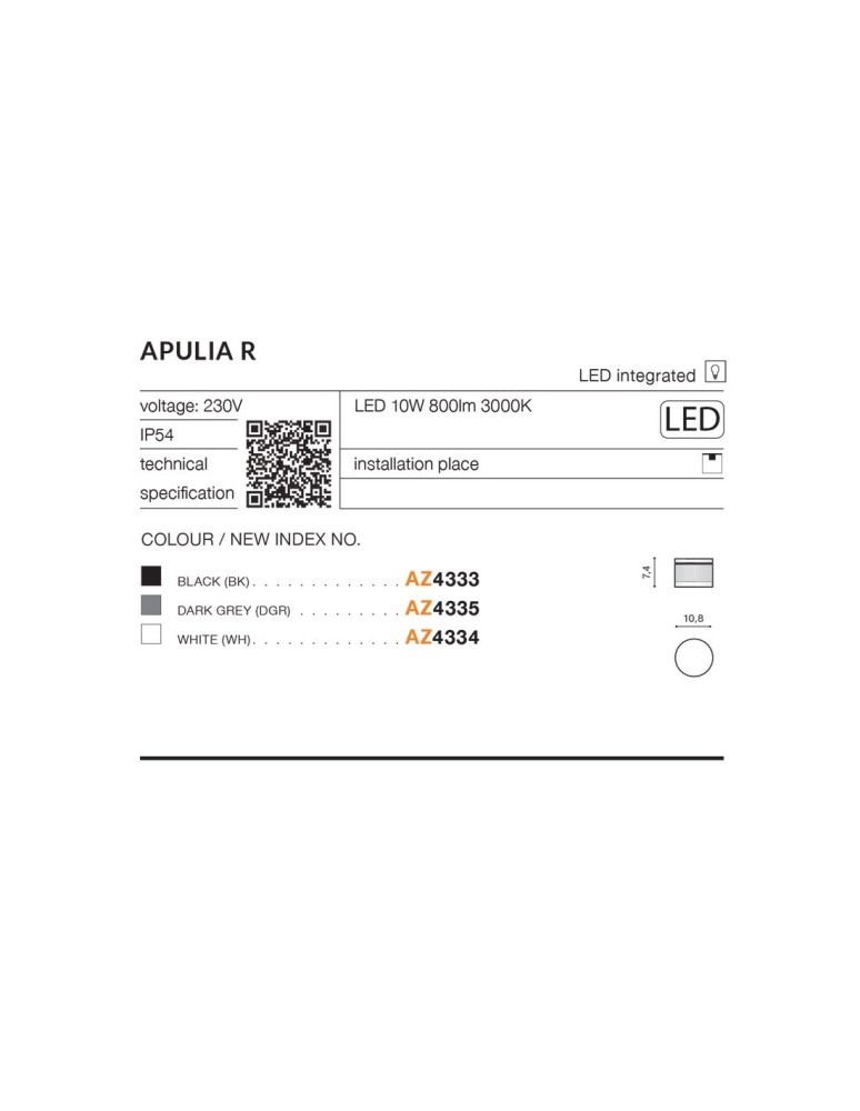 Azzardo APULIA R IP54 LED 10W 800lm 3000K Zewnętrzna Czarny Sufitowa AZ4333