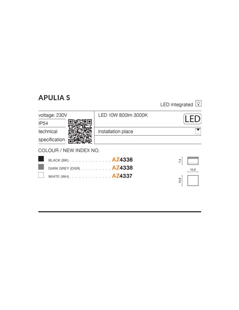 Lampy zewnętrzne sufitowe - Azzardo APULIA S IP54 LED 10W 800lm 3000K Zewnętrzna Czarny Sufitowa AZ4336 - product kolory-swiatla.pl 3