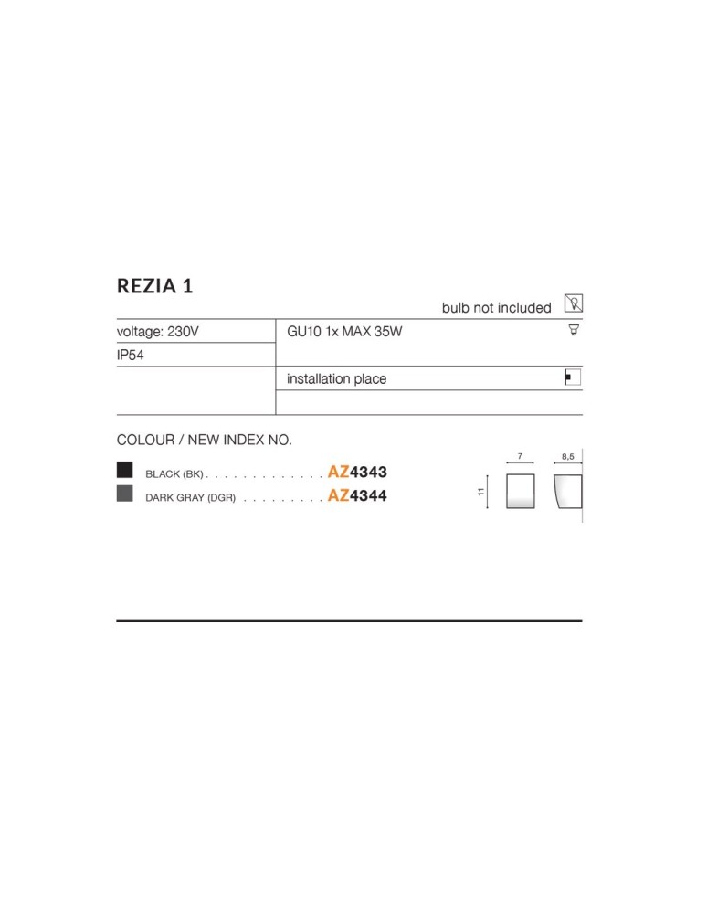 Azzardo REZIA 1 IP54 1xGU10 Zewnętrzna Czarny Ścienna AZ4343
