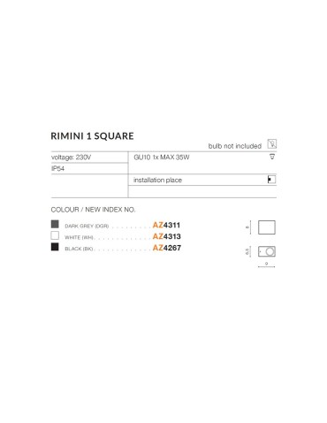 Azzardo RIMINI 1 SQUARE IP54 1xGU10 Zewnętrzna Ciemny Szary Ścienna AZ4311 - produkt 2