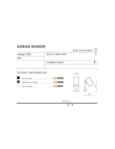 Azzardo GORAN IP54 SENSOR 1xGU10 Zewnętrzna Biały Ścienna AZ4697 - produkt 2