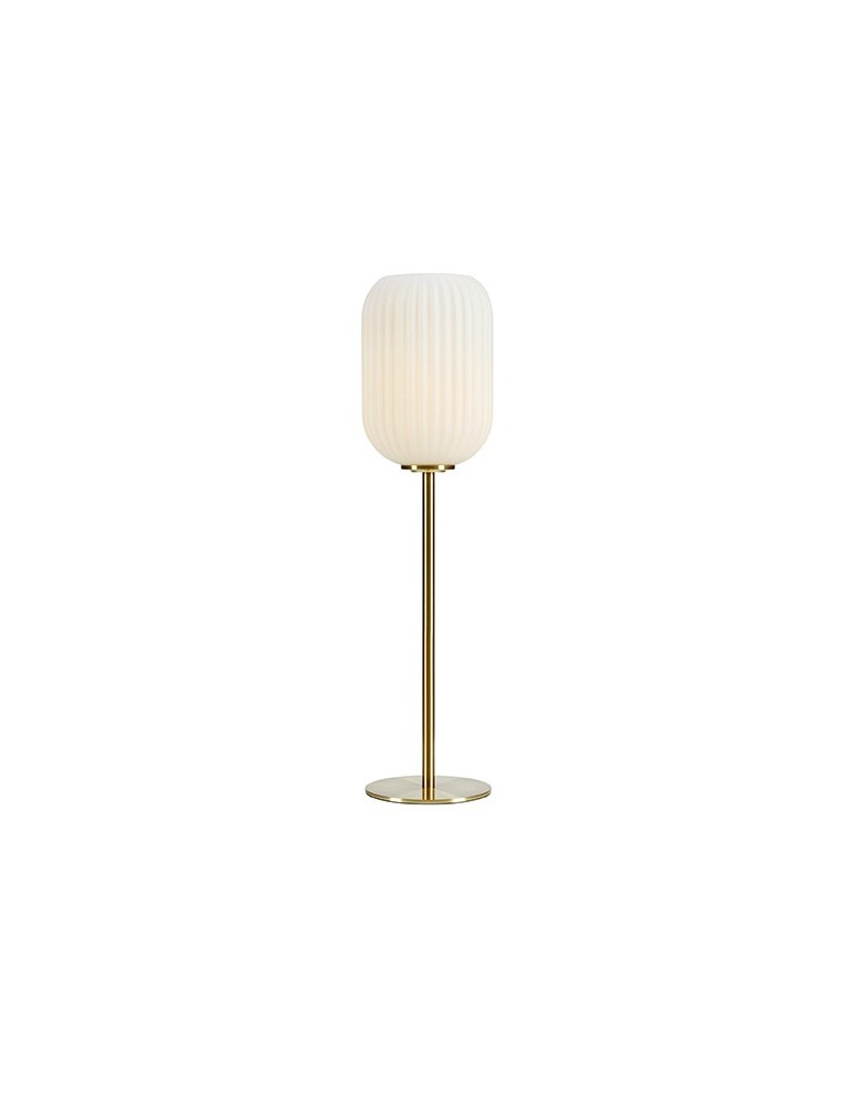 Lampy stołowe w stylu skandynawskim - Markslojd CAVA Stołowa 1L Mosiądz Szczotkowany/Biały 1xE14 108251 - produkt kolory-swiatla.pl 1