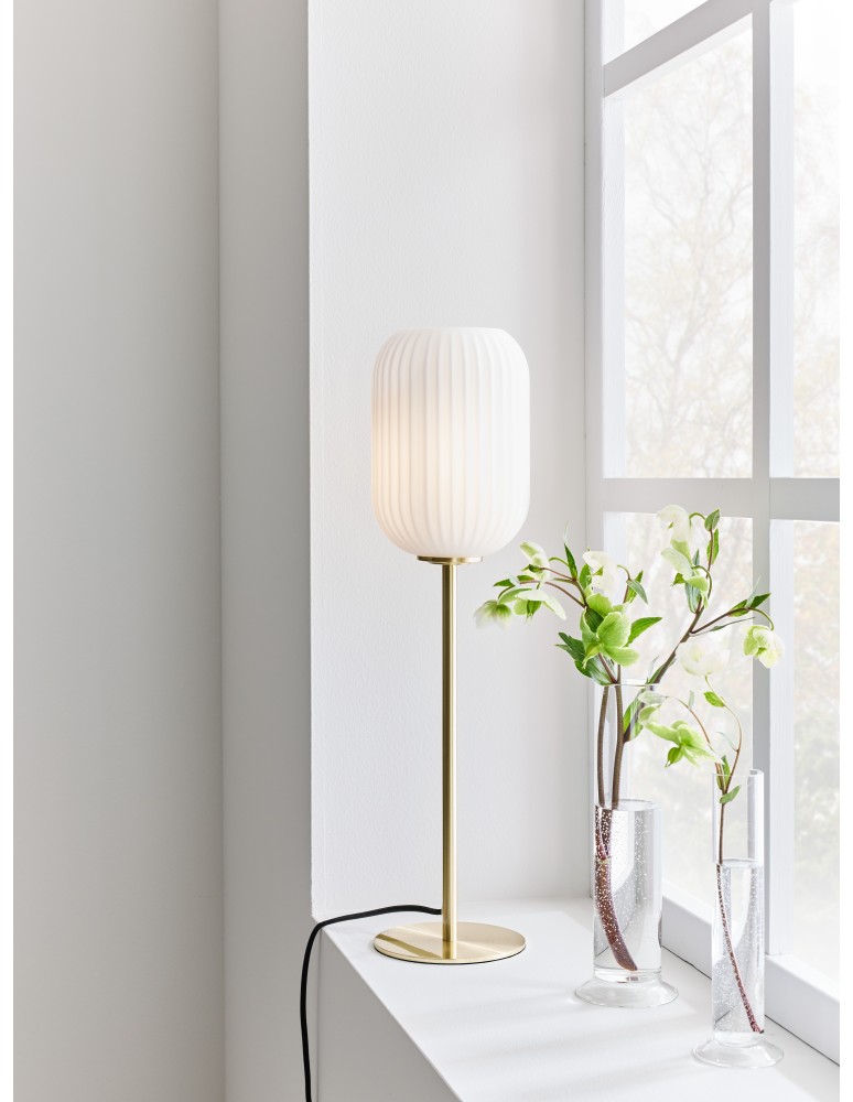Lampy stołowe w stylu skandynawskim - Markslojd CAVA Stołowa 1L Mosiądz Szczotkowany/Biały 1xE14 108251 - produkt kolory-swiatla.pl 2