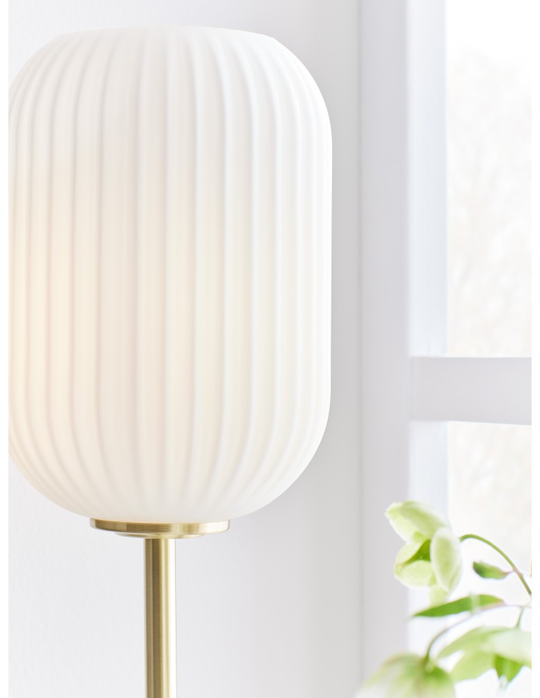 Lampy stołowe w stylu skandynawskim - Markslojd CAVA Stołowa 1L Mosiądz Szczotkowany/Biały 1xE14 108251 - produkt kolory-swiatla.pl 3