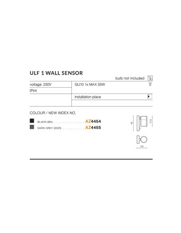 Azzardo ULF 1 IP44 SENSOR 1xGU10 Zewnętrzna Czarny Ścienna AZ4454 - produkt 2