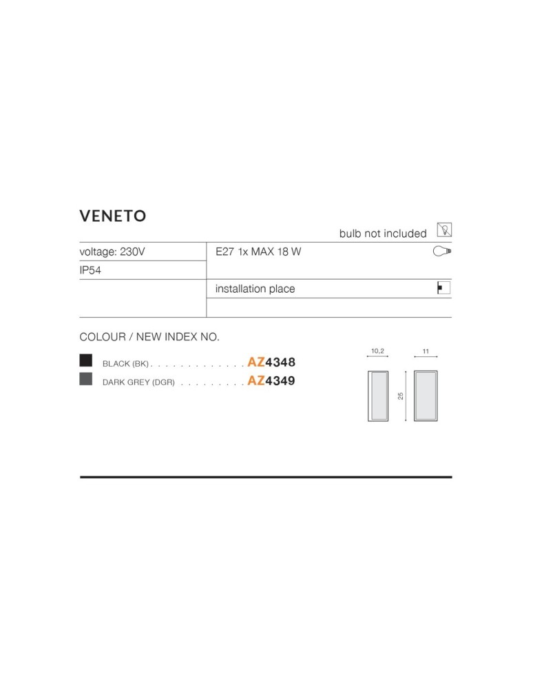 Kinkiety zewnętrzne - Azzardo VENETO IP54 1xE27 Zewnętrzna Grafit Ciemno Szary Ścienna AZ4349 - produkt kolory-swiatla.pl 2