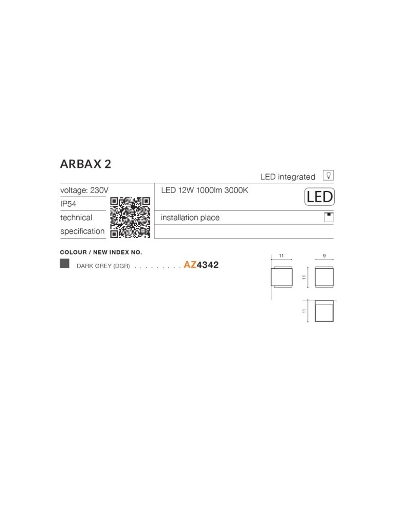 Kinkiety zewnętrzne - Azzardo ARBAX 2 IP54 LED 12W 1000lm 3000K Zewnętrzna Ciemny Szary Ścienna AZ4342 - product kolory-swiatla.pl 4