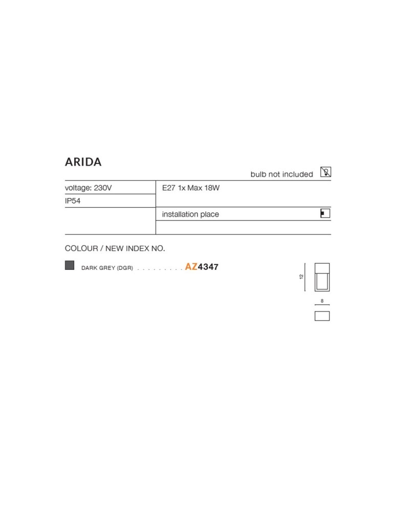 Azzardo ARIDA IP54 1xE27 Zewnętrzna Ciemny Szary Ścienna AZ4347
