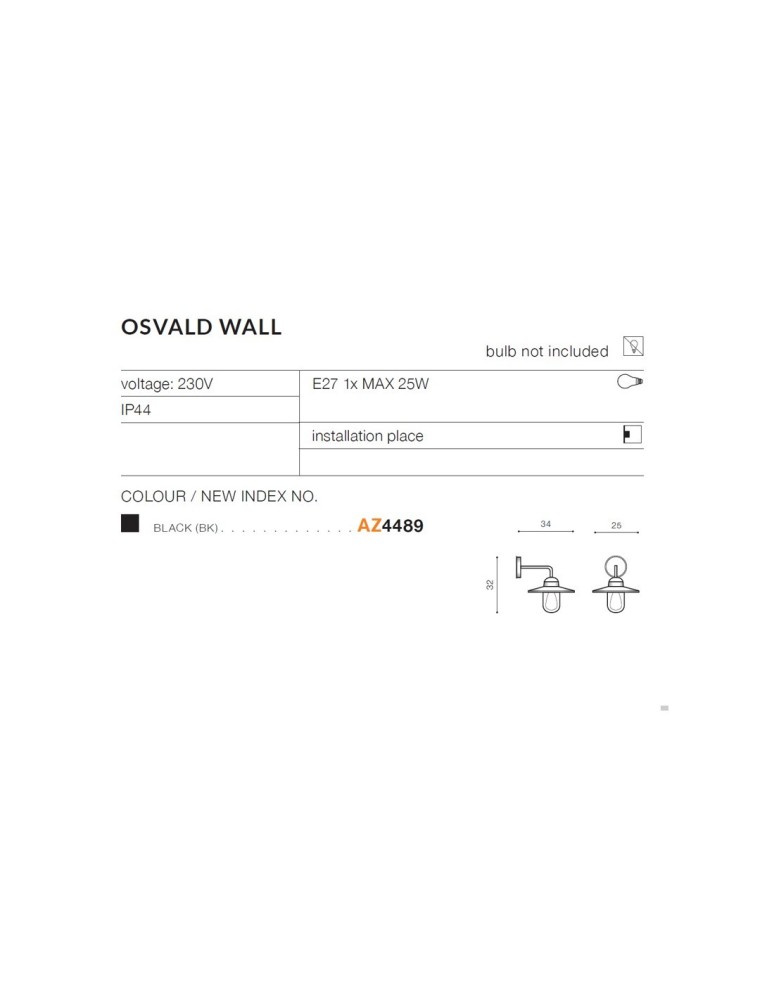 Kinkiety zewnętrzne - Azzardo OSVALD IP44 1xE27 Zewnętrzna Czarny Ścienna AZ4489 - produkt kolory-swiatla.pl 6