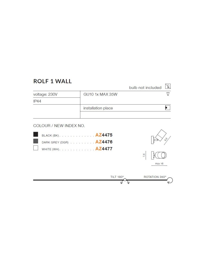 Reflektory i naświetlacze zewnętrzne - Azzardo ROLF IP44 1xGU10 Zewnętrzna Biały Ścienna/Sufitowa AZ4477 - product kolory-swiatla.pl 2