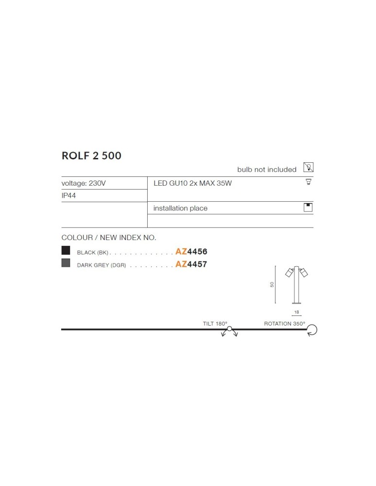 Lampy ogrodowe stojące - Azzardo ROLF 2 500 IP44 2xGU10 Zewnętrzna Czarny Stojąca AZ4456 - product kolory-swiatla.pl 3