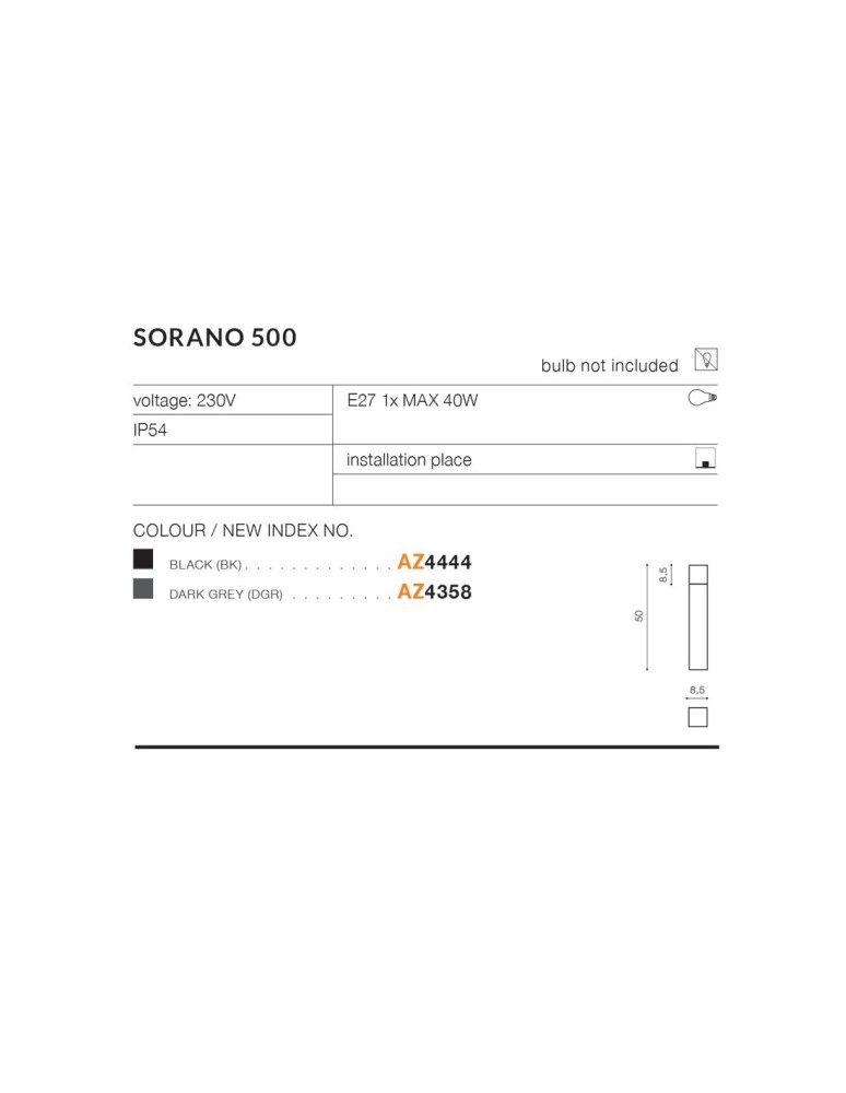 Lampy ogrodowe stojące - Azzardo SORANO 500 IP44 1xE27 Zewnętrzna Czarny Stojąca AZ4444 - product kolory-swiatla.pl 3