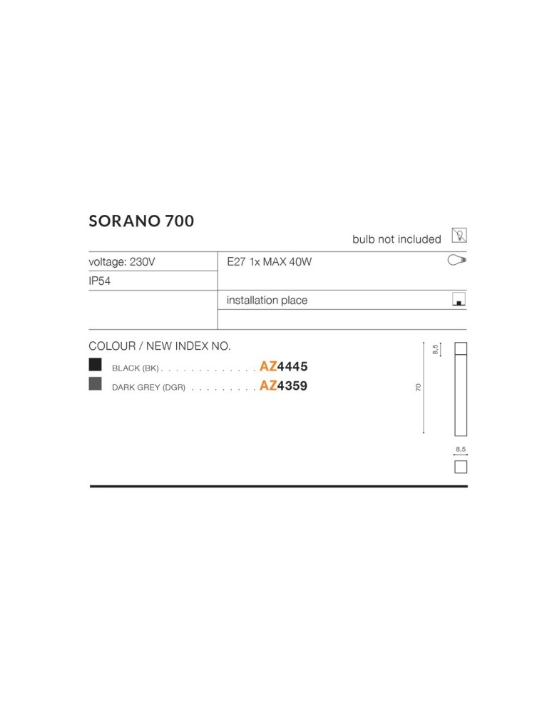Lampy ogrodowe stojące - Azzardo SORANO 700 IP44 1xE27 Zewnętrzna Ciemny Szary Stojąca AZ4359 - product kolory-swiatla.pl 3