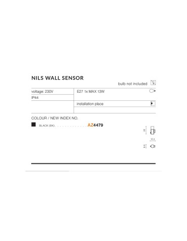 Azzardo NILS WALL SENSOR IP44 1xE27 Zewnętrzna Czarny Ścienna AZ4479 - produkt 2