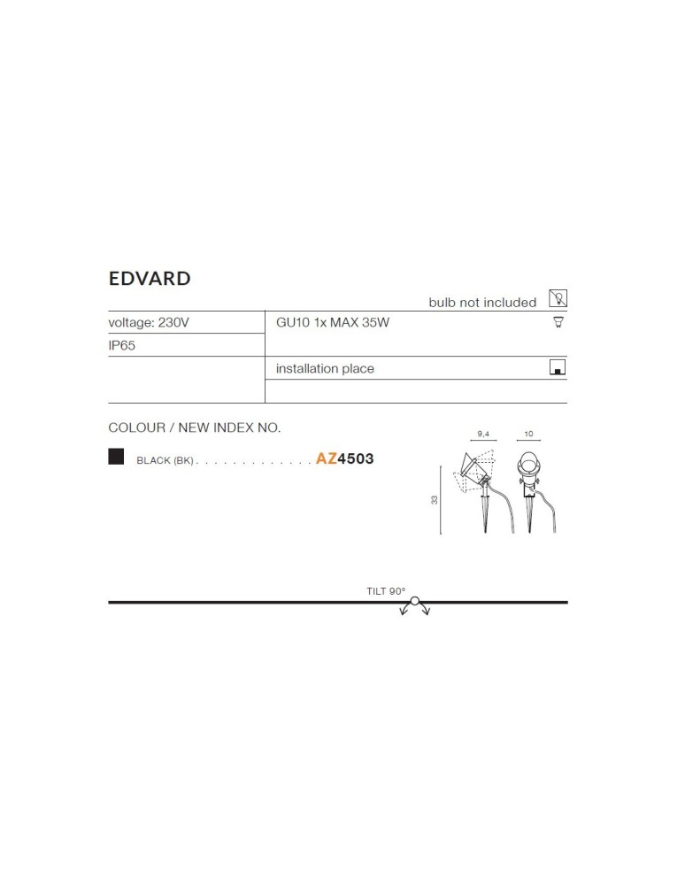 Lampy ogrodowe wbijane w ziemię (z klinem) - Azzardo EDVARD IP65 1xGU10 Zewnętrzna Czarny Gruntowa AZ4503 - product kolory-swiatla.pl 3