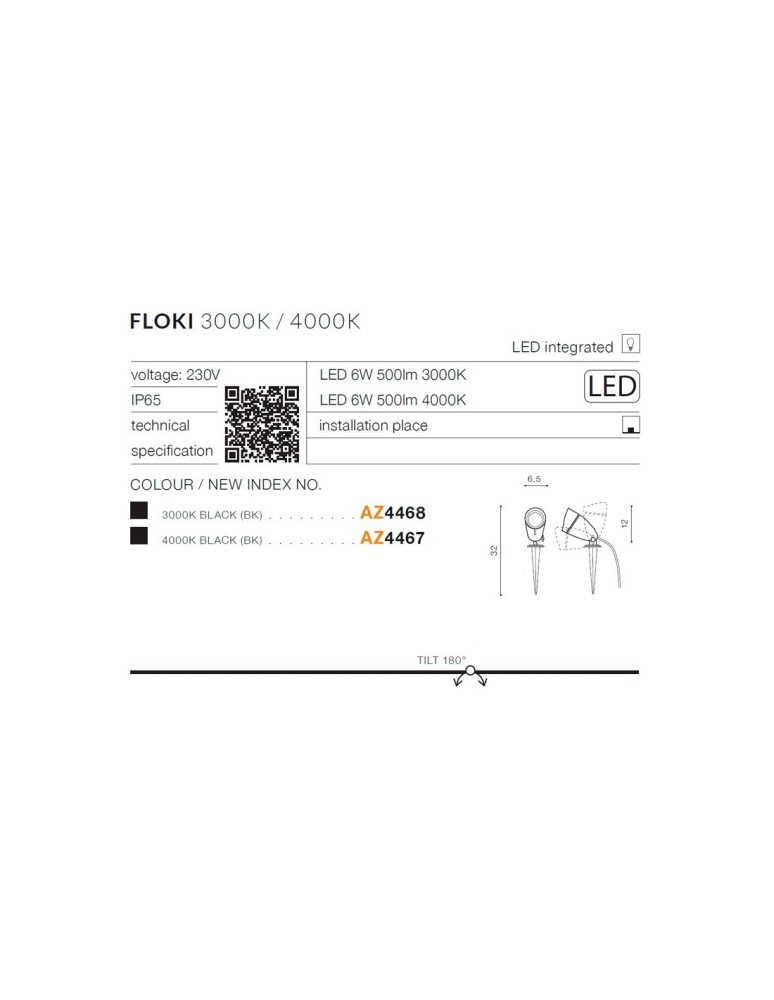 Lampy ogrodowe wbijane w ziemię (z klinem) - Azzardo FLOKI IP54 LED 6W 500lm 3000K Zewnętrzna Czarny Gruntowa AZ4468 - product kolory-swiatla.pl 2
