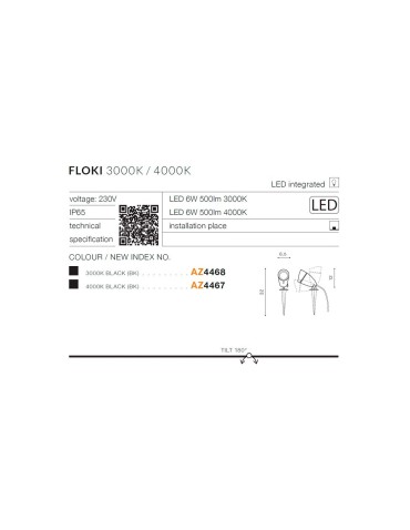 Azzardo FLOKI IP54 LED 6W 500lm 4000K Zewnętrzna Czarny Gruntowa AZ4467 - produkt 2