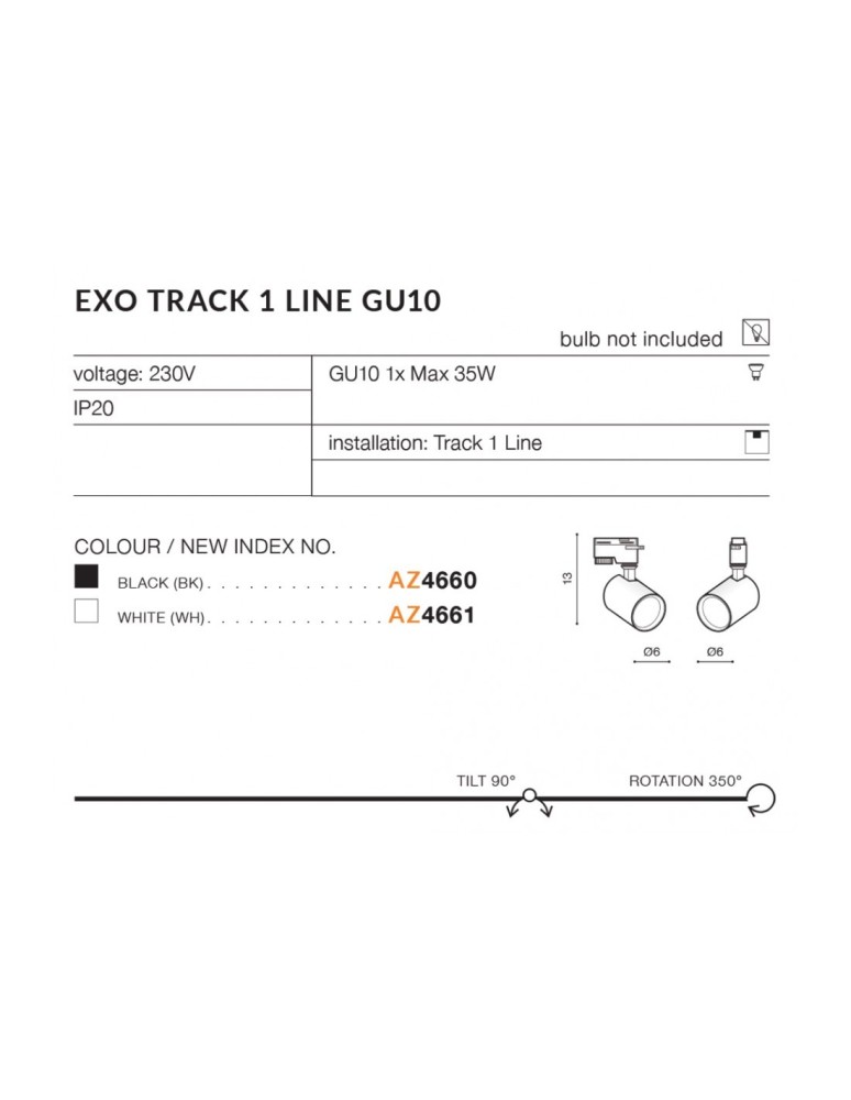 Azzardo EXO TRACK 1 LINE 1xGU10 Czarny Reflektor Do Szynoprzewodu 1F AZ4660