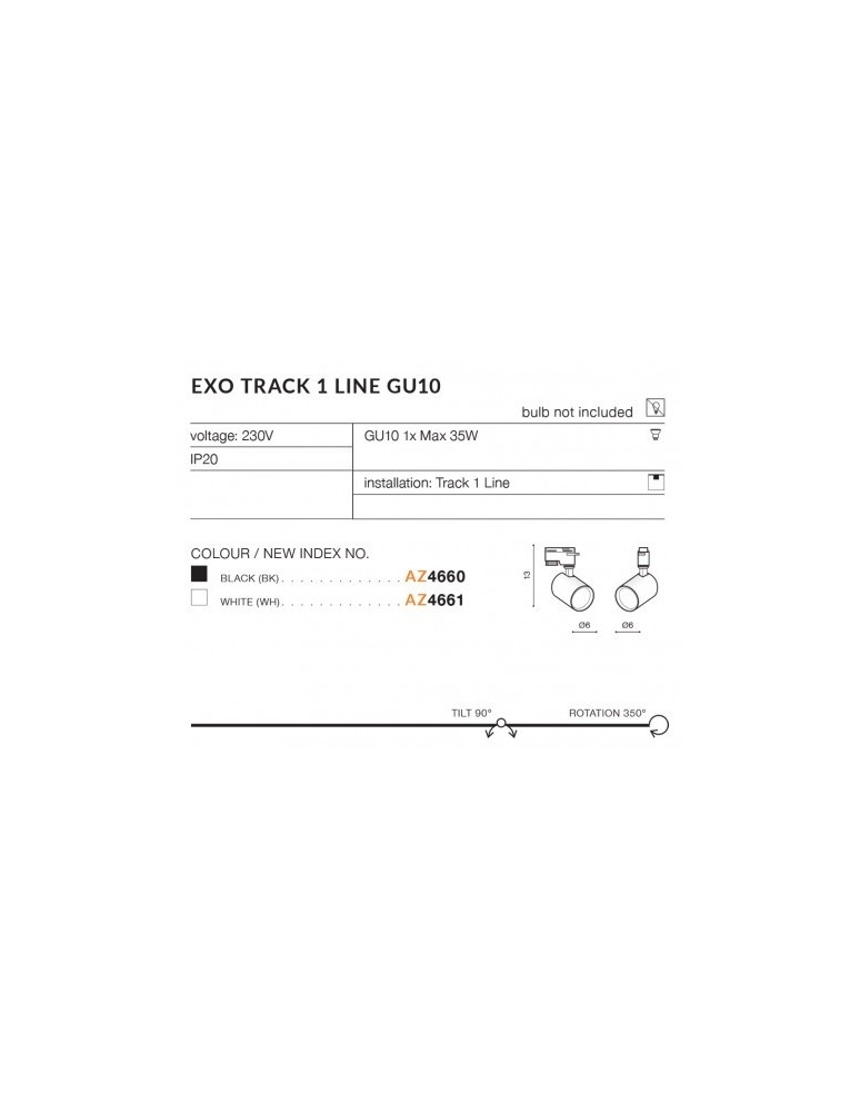 Azzardo EXO TRACK 1 LINE 1xGU10 Biały Reflektor Do Szynoprzewodu 1F AZ4661