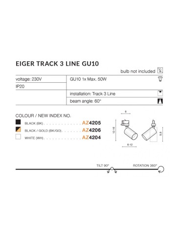 Azzardo EIGER TRACK 3 LINE 1xGU10 Biały Reflektor Do Szynoprzewodu 3F AZ4204 - produkt 2