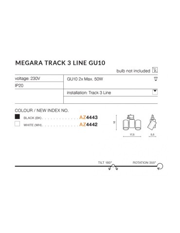 Azzardo MEGARA TRACK 3 LINE 2xGU10 Biały Reflektor Do Szynoprzewodu 3F AZ4442 - produkt 2