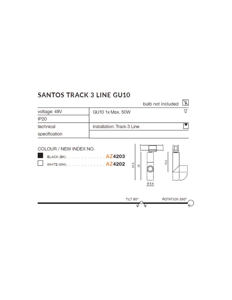 Azzardo SANTOS TRACK 3 LINE 1xGU10 Biały Reflektor Do Szynoprzewodu 3F AZ4202