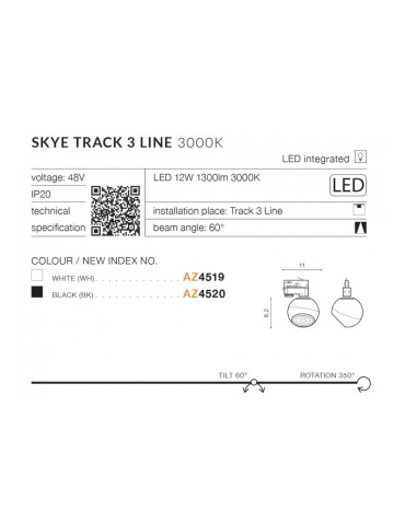 Azzardo SKYE TRACK 3 LINE LED 12W 1300lm 3000K Czarny Reflektor Do Szynoprzewodu 3F AZ4520 - produkt 2