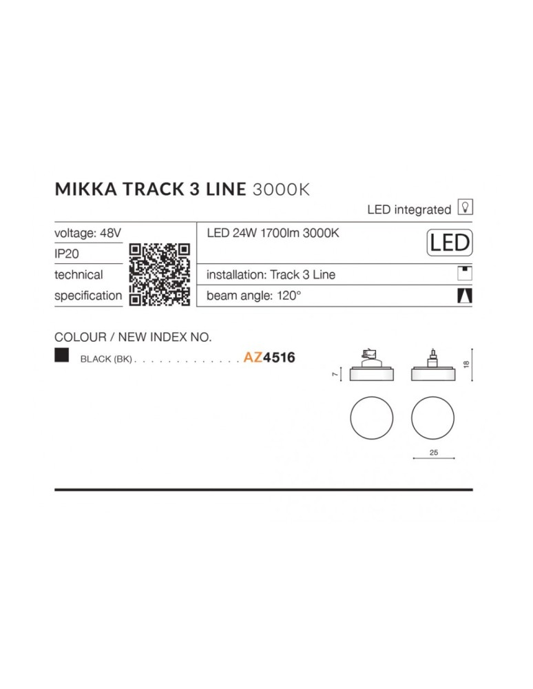 Lampy do szynoprzewodów 3 fazowych - Azzardo MIKKA TRACK 3 LINE LED 24W 1700lm 3000K Czarny Reflektor Do Szynoprzewodu 3F AZ4516 - produkt kolory-swiatla.pl 4