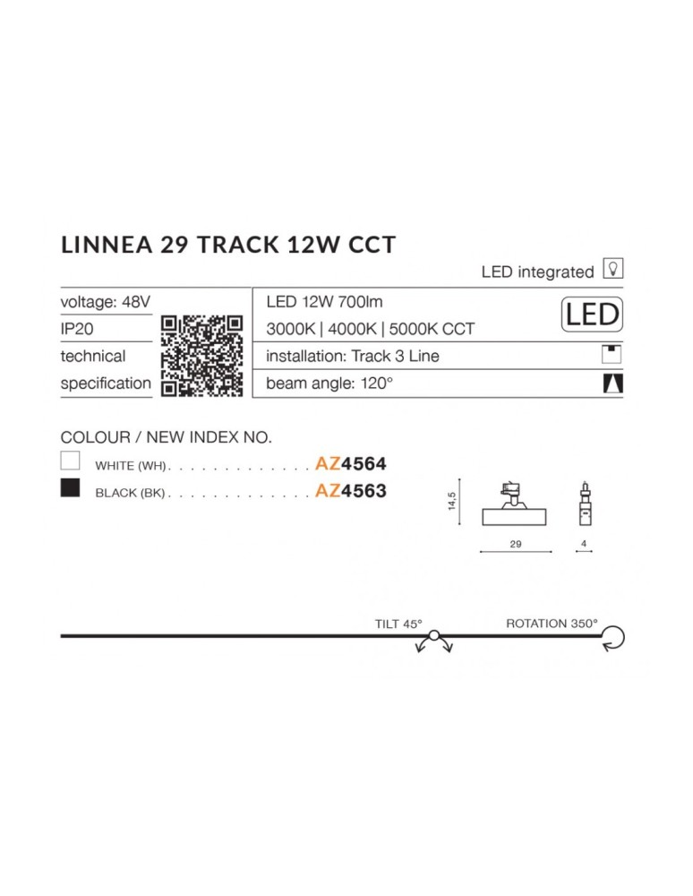 Azzardo LINNEA 29 TRACK 3 LINE LED CCT 12W 700lm 3000K/4000K/5000K Czarny Reflektor Do Szyny 3F AZ4563