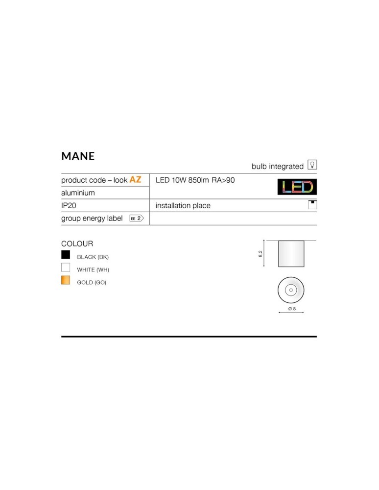 Azzardo MANE LED 10W 800lm 4000K Czarny Sufitowa AZ4322