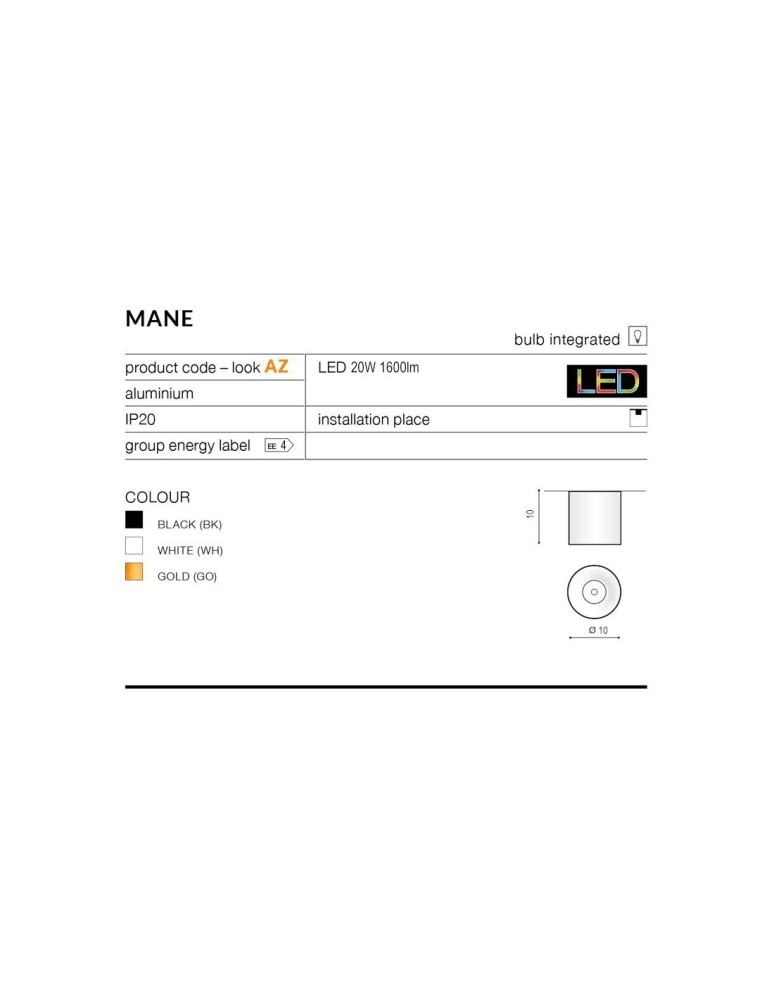 Azzardo MANE LED 20W 1600lm 3000K Biały Sufitowa AZ4152