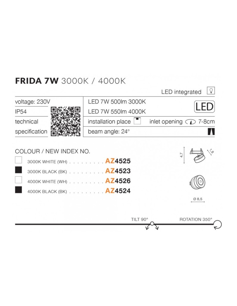 Azzardo FRIDA LED 7W 500lm 3000K Biały Wpuszczana AZ4525