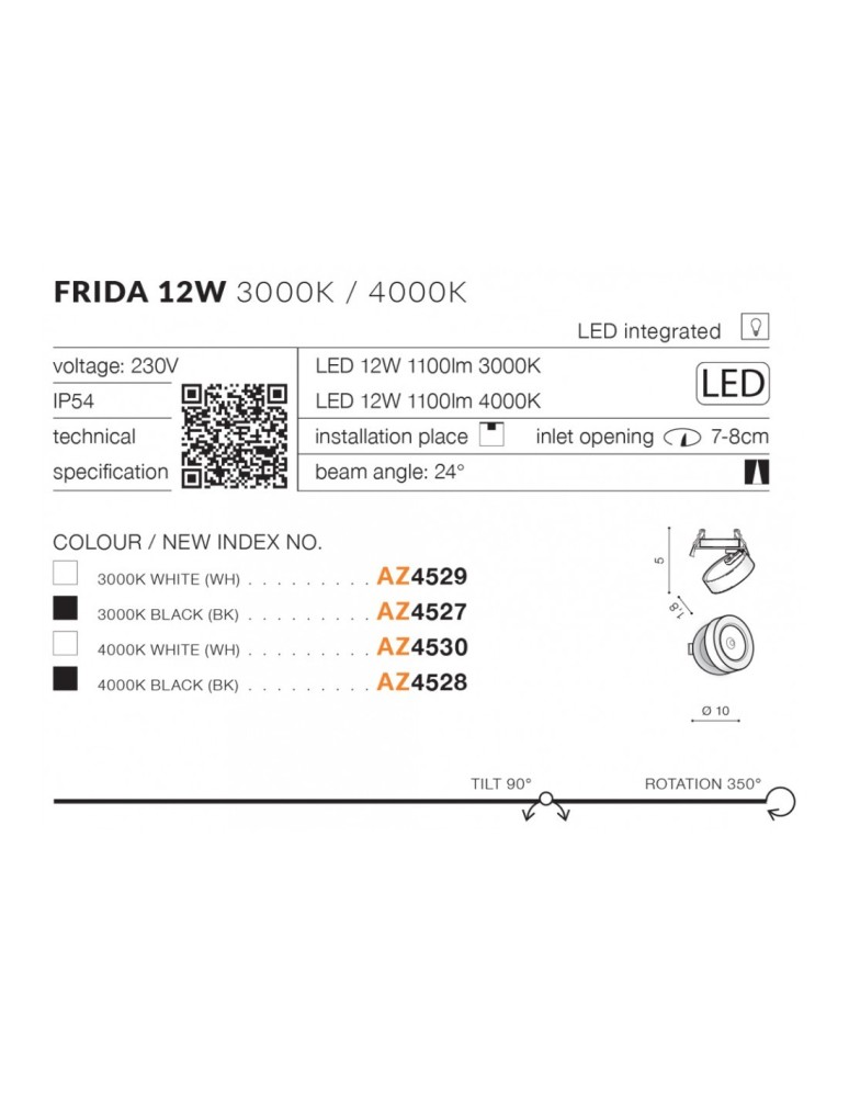 Azzardo FRIDA LED 12W 1100lm 4000K Biały Wpuszczana AZ4530