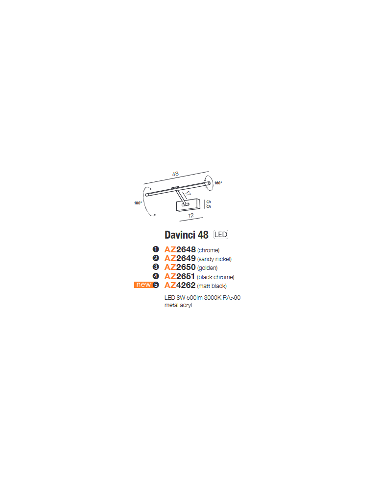 Kinkiety nad obraz - Azzardo DAVINCI 48 LED 8W 500lm 3000K Czarny mat Ścienna AZ4262 - product kolory-swiatla.pl 2