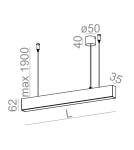 Lampy wiszące nad biurko - Aqform RAFTER wisząca LED 114cm 24W 1280lm 4000K 50602-L940-D9-00-13 - product 2