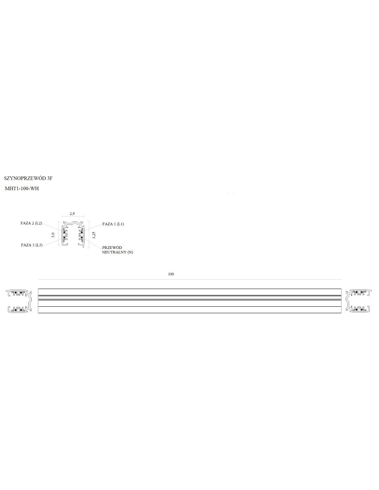 Szyny 3 fazowe - Maxlight Szyna Prądowa Trójfazowa (3 obwody) 1M Biała MHT1-100-WH - product kolory-swiatla.pl 2