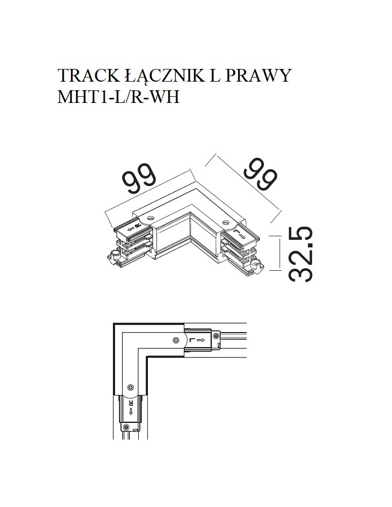 Akcesoria do szynoprzewodów 3 fazowych - Maxlight Track Łącznik L" Prawy Biały" MHT1-L/R-WH - product kolory-swiatla.pl 2