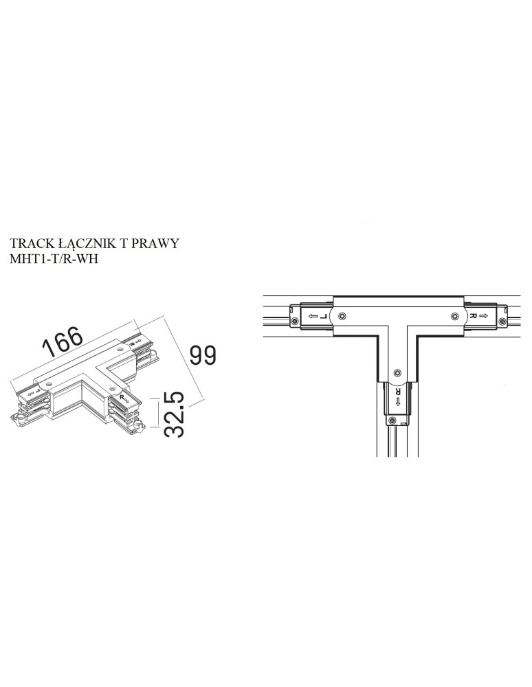 DOBAC MHT1-T/R-WH TRACK ŁĄCZNIK T" prawy biały" DOBAC MHT1-T/R-WH TRACK ŁĄCZNIK T" prawy biały"