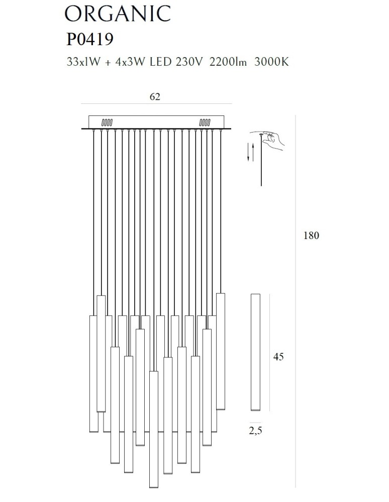 Lampy wiszące rurki - Maxlight Lampa Wisząca Organic 33X1 Czarna P0419D - product kolory-swiatla.pl 3
